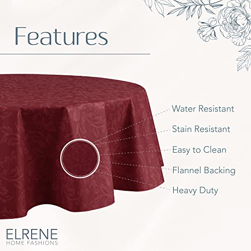 Elrene Camile Floral Damask Vinyl Tablecloth, 60" x 84" Oval, Brick