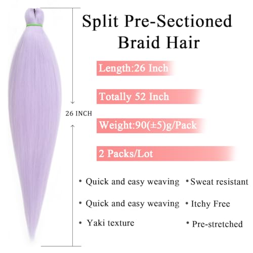 Leeven 26 Inch Light Purple Pre-Stretched Braiding Hair - 2 Packs