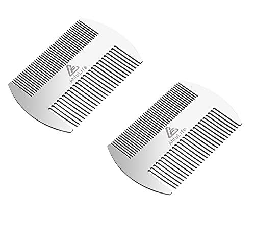 AhfuLife Stainless Steel Credit Card Size Beard & Hair Comb 2-Pack - Anti-Static, Dual Action, Gift Box