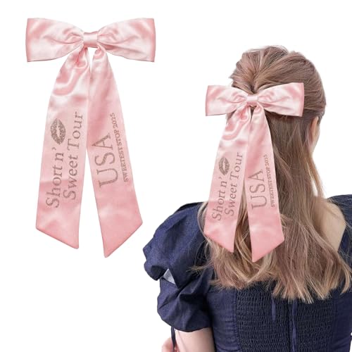 NEOVISTA Pink Silky Satin Hair Bow Clip - Short n’ Sweet Tour Print