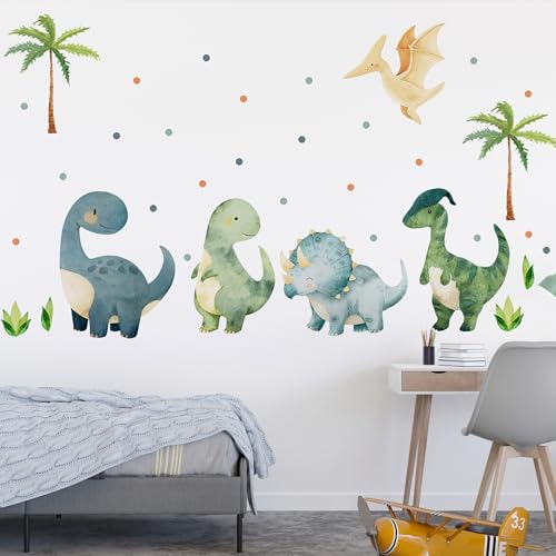 Watercolor Dinosaur Wall Decals for Kids' Rooms - Self-Adhesive Art