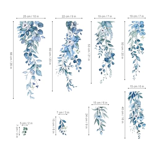 Blue Eucalyptus Leaves Window Clings - Reusable Decorative Decals