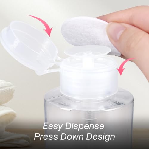 PANA 10oz Clear Push Down Pump Dispenser Bottle for Cosmetics & Nail Polish - with Flip Top Cap