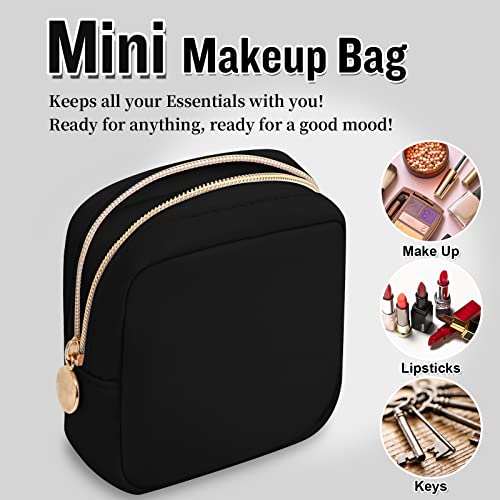 Black Mini Nylon Makeup Bag - Waterproof Cosmetic Organizer Pouch