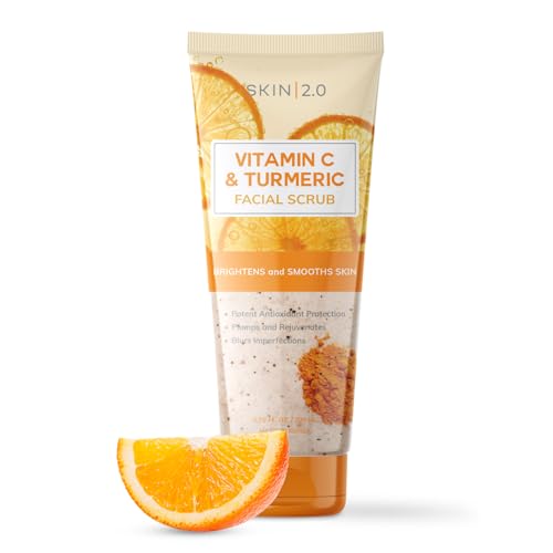 Skin 2.0 Vitamin C & Turmeric Face Scrub - Gentle Exfoliating & Brightening for All Skin Types - 6.76 Fl Oz