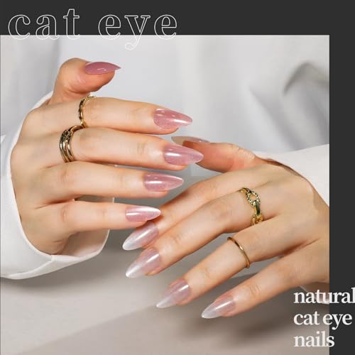 FANDAMEI Short Almond Press on Nails Kit - Cat Eye, Glitter, French Tip (576PCS)