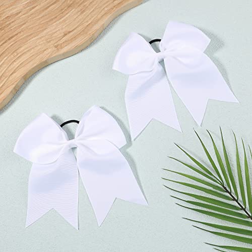 20PCS 8-Inch White Cheer Hair Bows with Ponytail Holders