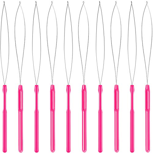 10-Pack Hair Extension Loop Needle Threader Tool Set - Rose Red