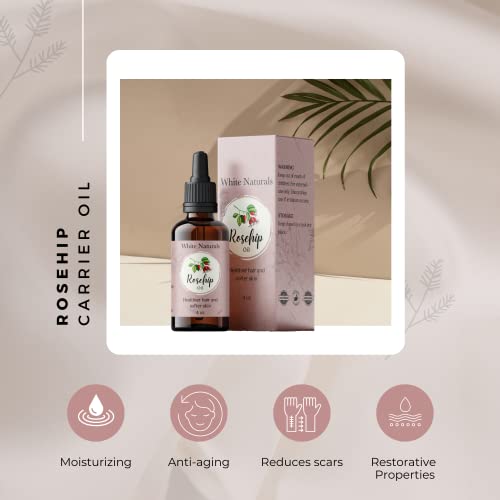 White Naturals Organic Rosehip Seed Oil - Cold Pressed Face & Body Oil, 4oz