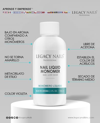 Legacy Nails Professional Acrylic Monomer Liquid - 4 Fl Oz Low Odor Formula