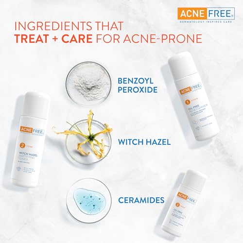 AcneFree 3 Step Acne Treatment Kit for Teens & Adults - 24 Hour System with Oil Free Cleanser, Toner & Lotion