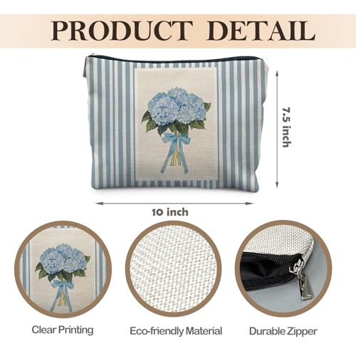 Likjad Blue Hydrangea Makeup Bag with Bow — Floral Cosmetic Organizer for Women, Diversified Occupations