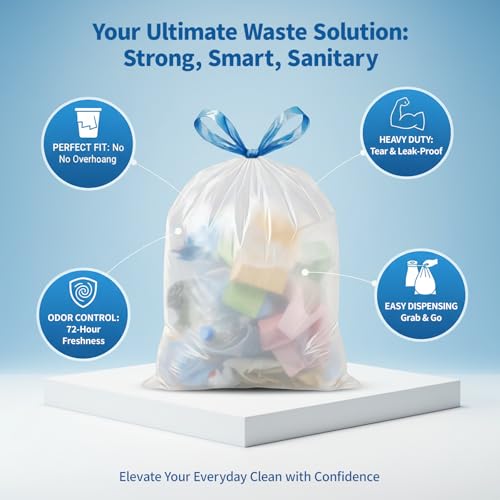 1.2 Gallon Drawstring Trash Bags, Unscented, Leakproof, 150 Count