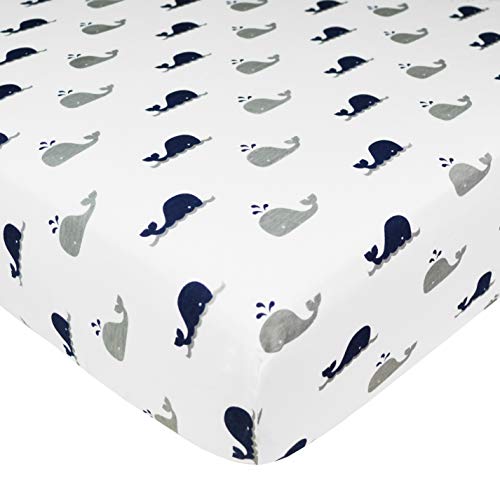 Cotton Fitted Crib Sheet 52x28" - Navy Whale | Soft, Breathable, Hypoallergenic