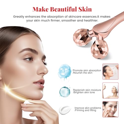 3D Face Roller Massager - Dual-Roller Glossy Rose Gold