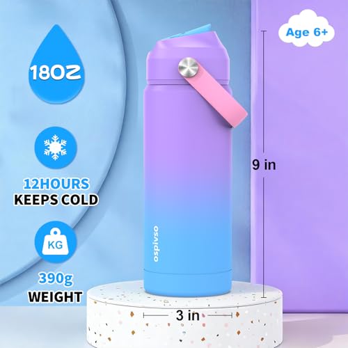 Ospivso Kids Purple Insulated Water Bottle 18 oz with Straw
