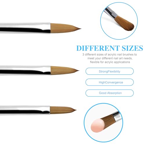 Professional Acrylic Nail Brush Set - 3pcs, Sizes 8/12/14