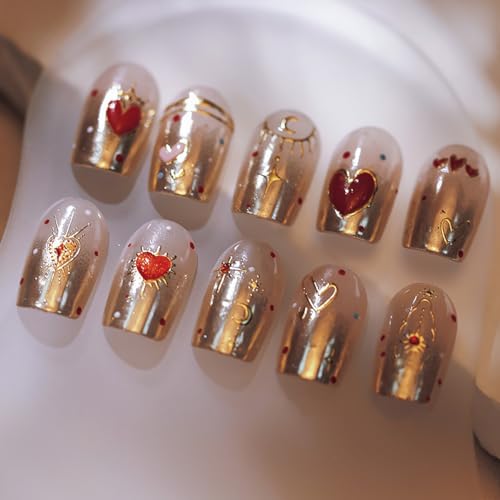WBRRFJJ Valentine's Day 5D Heart Nail Art Stickers - Gold Pink & Moon Designs, Self-Adhesive DIY Nail Decals - Listing Variation 1