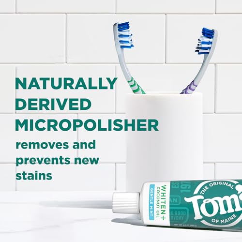 Tom's of Maine Whiten Plus Coconut Oil Toothpaste, 4 Oz - Fluoride Free, Gentle Mint, Natural Whitening