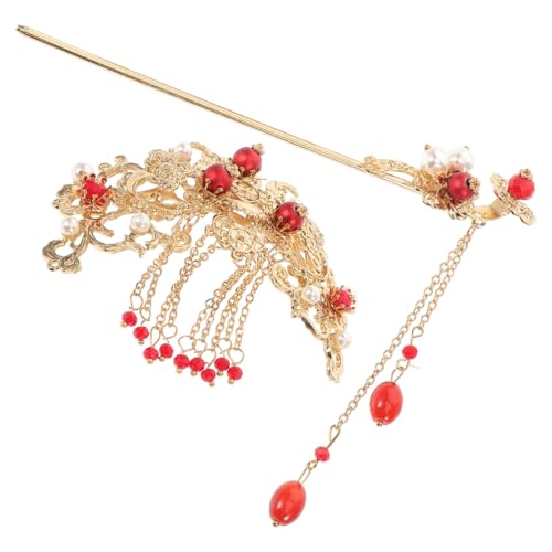 Vintage Chinese Hanfu Hair Clips & Hair Sticks Set for Women, Tassel Flower Design