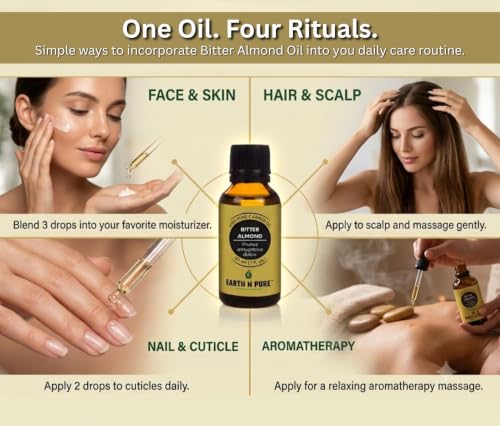 EARTH N PURE Bitter Almond Oil 50ml - Cold-Pressed Carrier Oil for Hair, Beard & Skin Care, DIY Blends