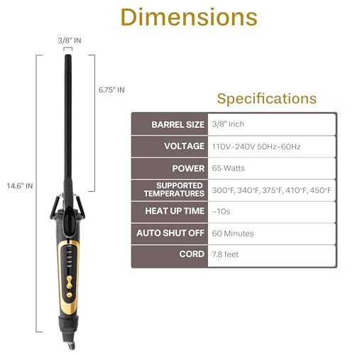 Asani 3/8 Inch Extra-Slim Curling Iron for Tight Spiral Curls & Ringlets