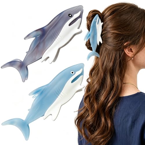 2 Pack Shark Hair Clips for Women & Girls, Ocean Sea Animal Hair Accessories
