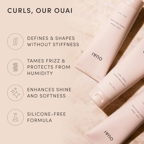 OUAI Curl Cream - Curl Defining Cream with Chia & Linseed Oil - Enhances Definition, Hydration & Shine - Tames Frizz & Protects from Humidity - Silicone-Free Curly Hair Products for Women (8 oz)