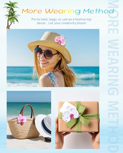 ACECHA 4-Piece Hawaiian Flower Hair Clips Set - Orchid & Hibiscus