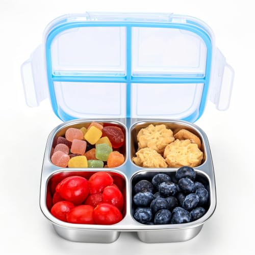 Stainless Steel Bento Lunch Box for Kids, 20oz, 4 Compartments - Lightweight & Dishwasher Safe