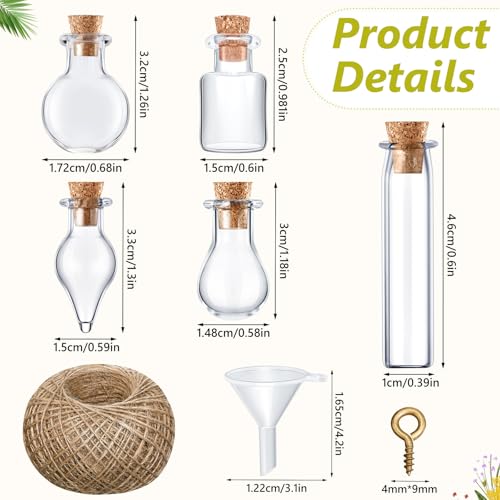 Geiserailie 50 Pcs Mini Glass Jars with Cork Stoppers, Transparent Style C