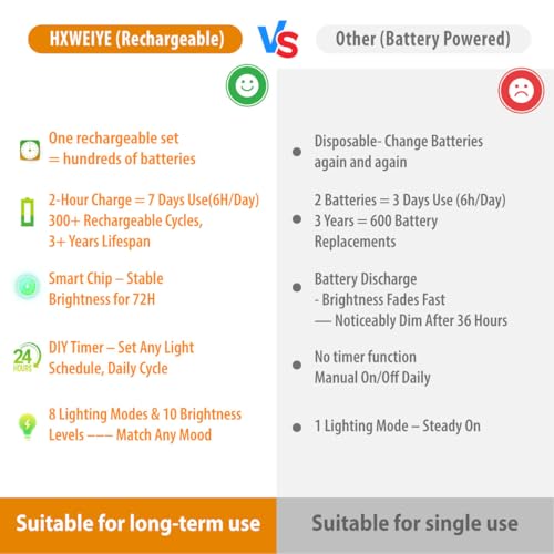 6 Pack Rechargeable Fairy String Lights with Remote - 20 LEDs, 7ft