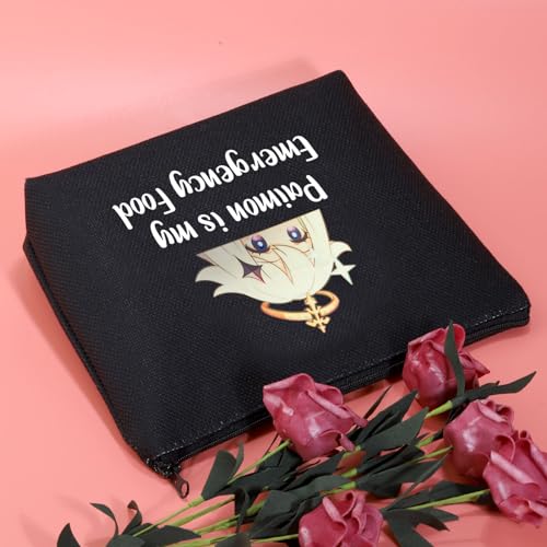 JXGZSO Anime Paimon Cosmetic Bag Black - Genshin Impact Fan Gift