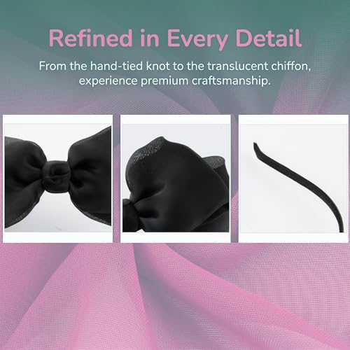 Women’s Black Chiffon Bow Headband, Elegant Hair Accessory for Styles