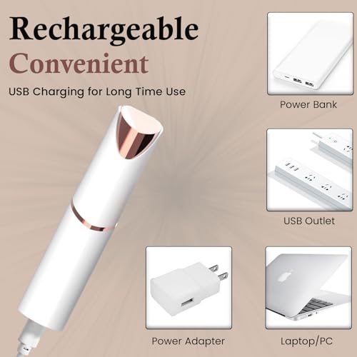 Eyebrow & Facial Trimmer: 2 in1 Rechargeable Facial Hair Removal & Eyebrow Shaver - Body Razor with Built-in LED Light (White)