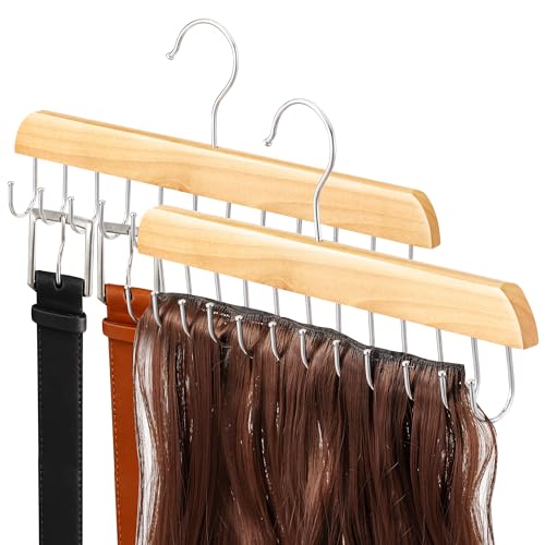Wood Hair Extension Holder Hanger 2 Pack - Tangle-Free Storage Organizer