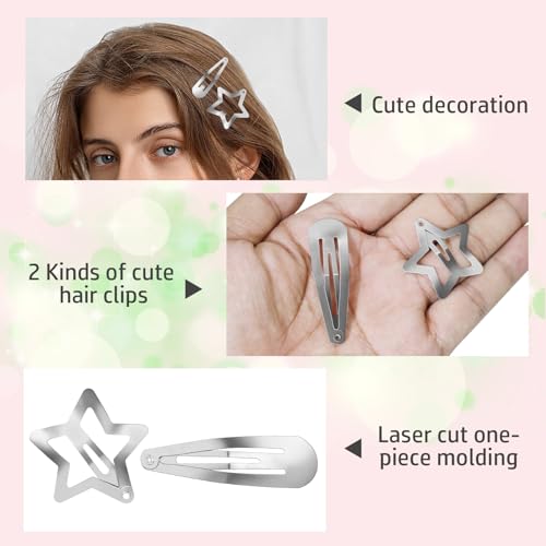 20 Pcs Star & Teardrop Hair Clips Set - Stylish Metal Barrettes