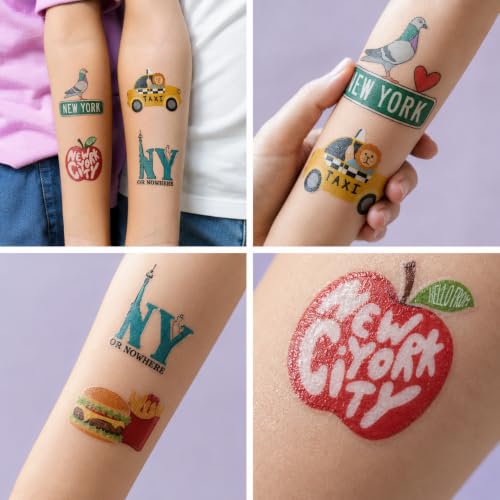 60 Pre-Cut NYC Themed Temporary Tattoos for Kids Parties