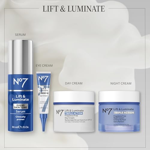 No7 Lift and Luminate Fragrance-Free Night Cream 50ml - Anti-Aging Moisturizer with Hyaluronic Acid & Vitamin C