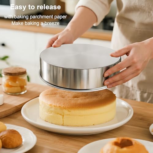 8 Inch Stainless Steel Cake Pan Set of 2 with Parchment Paper