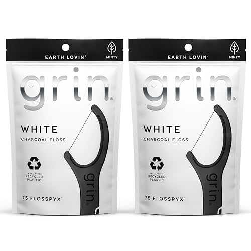 Grin Charcoal Infused Dental Flossers, 75 Count, Mint Flavor