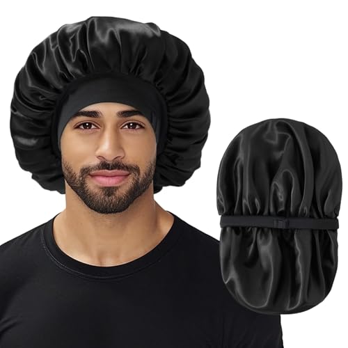 Selalu Men's Double Layer Silk Satin Sleep Bonnet - Adjustable, Black