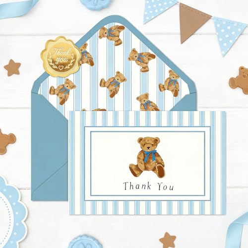 24 Pcs Thank You Cards with Envelopes - Cute Bear Design, 4x6 Inch