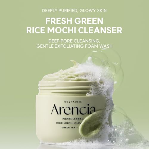Arencia Korean Rice Mochi Face Cleanser - 4.23oz Green, Gentle Exfoliating Wash