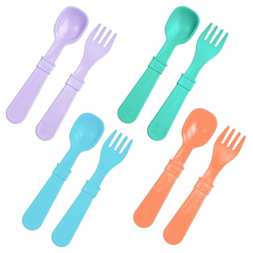 Re-Play Toddler Forks and Spoons Set - 8 Ergonomic Utensils