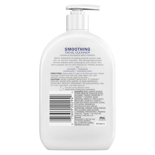 Olay Smoothing Daily Facial Cleanser with Retinol & Peptides, 16 Oz