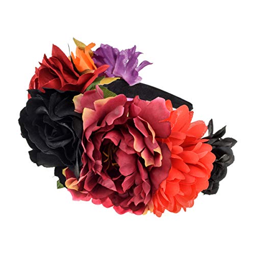 Vividsun Rose Flower Crown - Black, Red & Orange Floral Headpiece