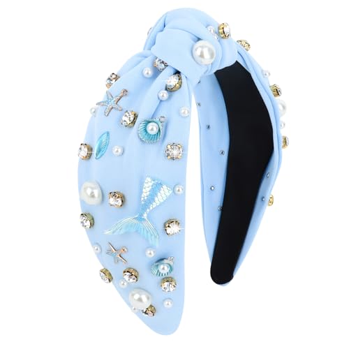 YARIEW Light Blue Mermaid Knotted Headband for Women, Birthday & Party Accessory