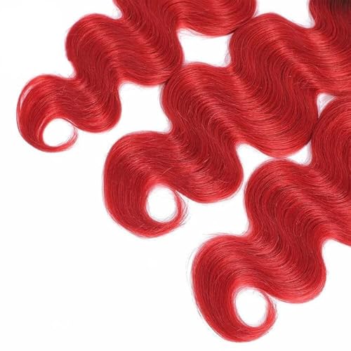 Raivide Red Body Wave Human Hair Bundles 12 Inch - Unprocessed Virgin Hair, 3 Pack
