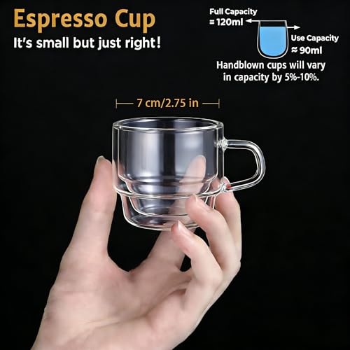Glastal Double Walled Espresso Glass Cups Set of 2 - 4 oz
